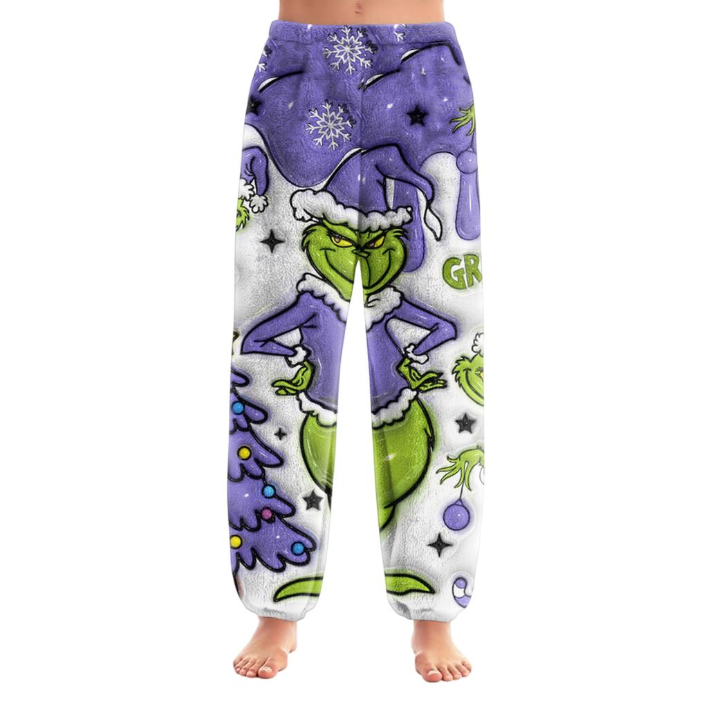 Women's Christmas  Print Trousers With Drawstring Cuffs Casual Pants And Pajamas