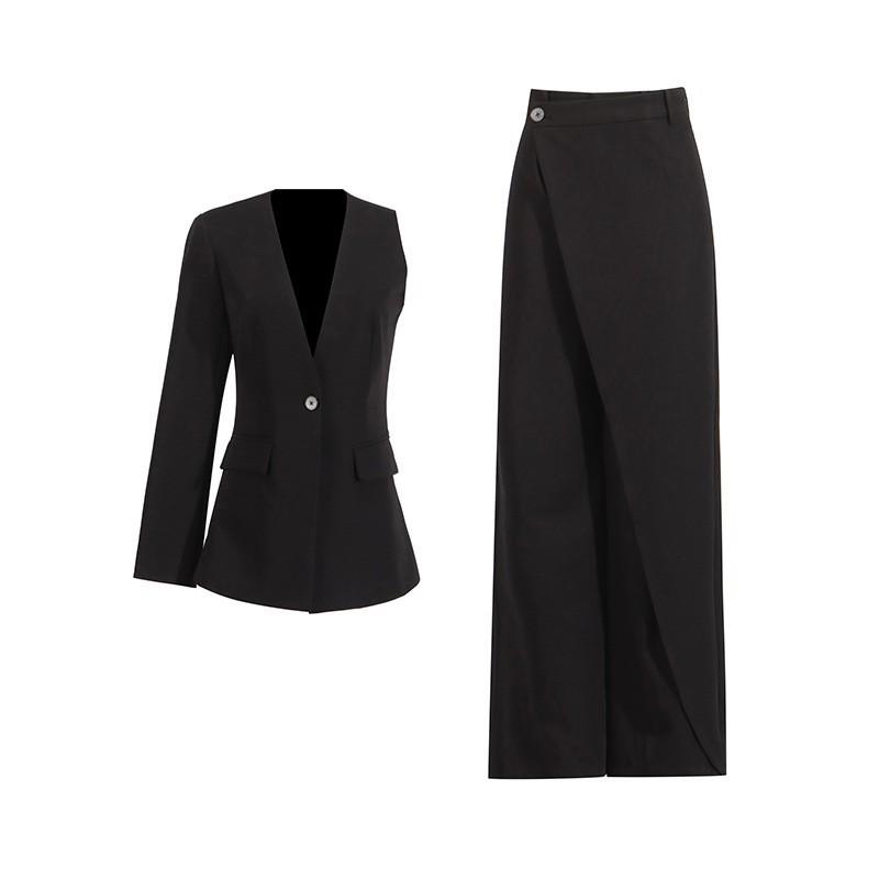 

High-end Personalized Fashion Two-piece Deep-neck Single-sleeve Button-down Suit + Skirt Women XL чорний
