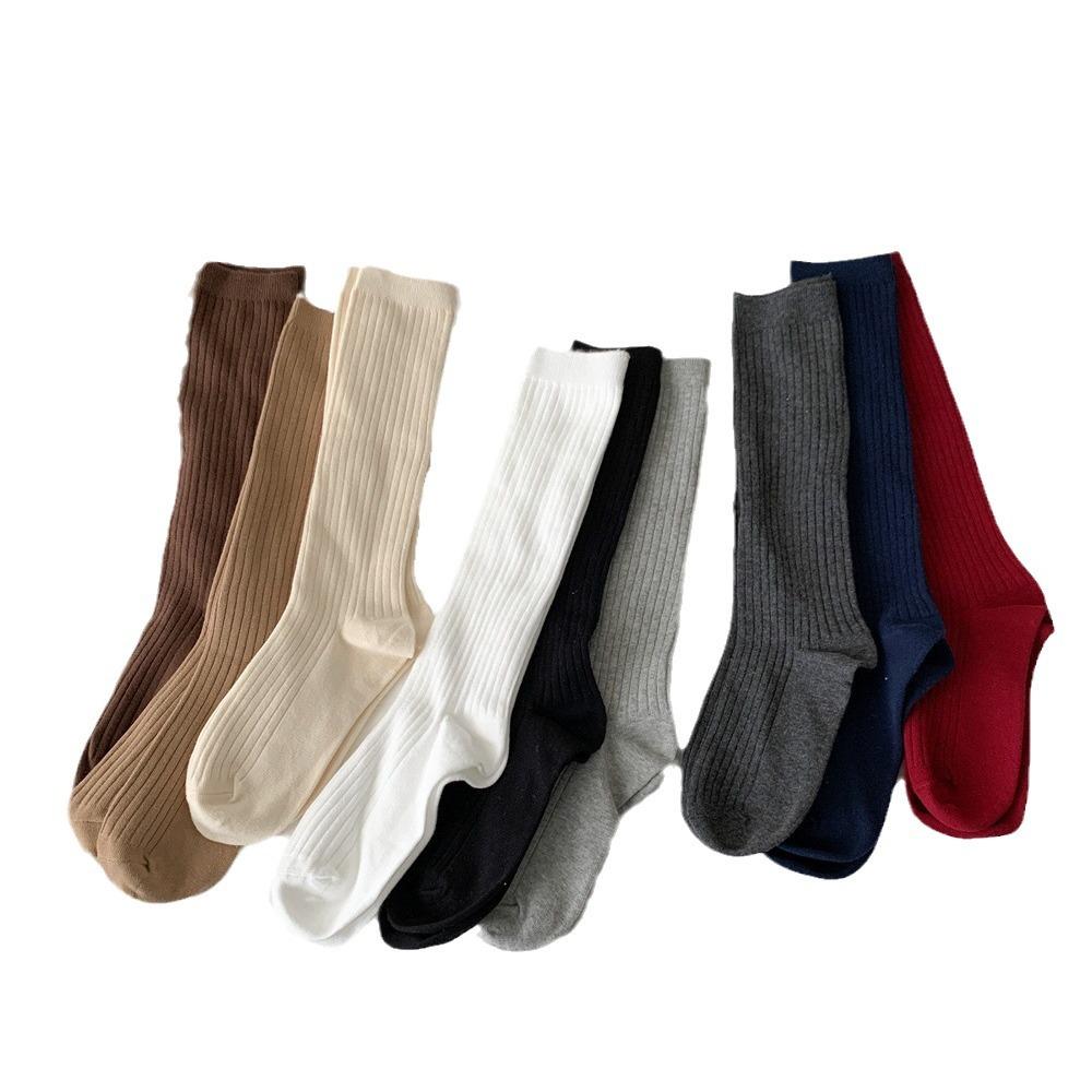 Ankara Red Double-Needle Calf Socks Trendy Fashion Legs Shaping Vertical Striped Women'S Knee Socks