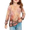 Girls' Long Sleeve Blouse - Round Neck Soft Waist Tunic