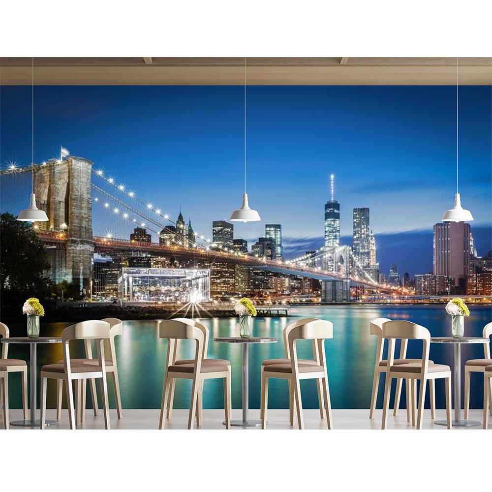 Modern City Wall Murals Suspension Bridge Night Scene Wallpaper Bedroom Living Room Decorative Mural