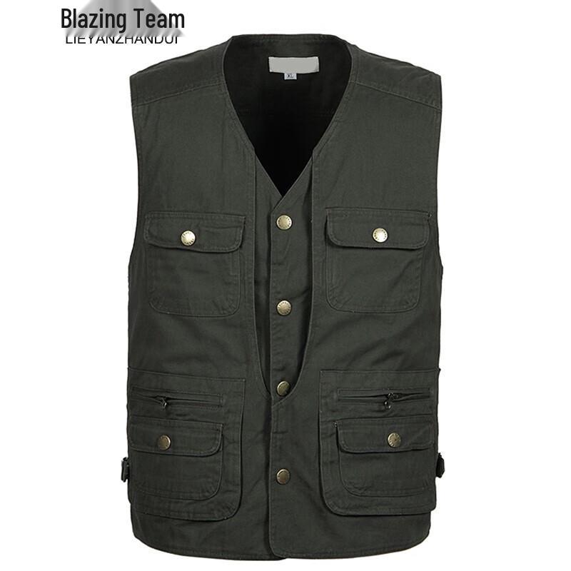 Men s Multi-Pocket Cotton Vest for Fishing & Photography 3XL