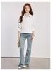 Women's Chic French White Long-Sleeve Shirt, Irregular Waist-Cinching Design, Stylish, Petite Fit, Perfect for Spring/Autumn