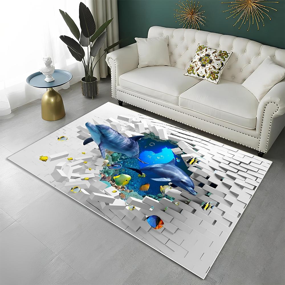 3D Seabed Illusion Underwater World Carpet Rug for Home Living Room Bedroom Sofa Doormat Decor,kids Area Rug Non-slip Floor Mat
