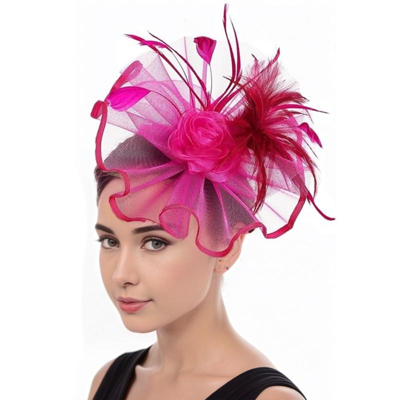 Elegant Feathered Tulle Fascinator Hat with Hair Clip For Women Church Wedding Party Bridal Shower Headpiece Accessory