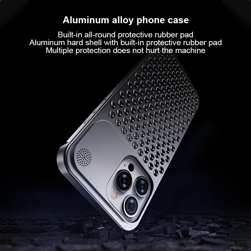 Liga de alumínio iphone 15 14 pro max caso para iphone 12 13 pro iphone caso oco dissipação de calor anti-queda adequado