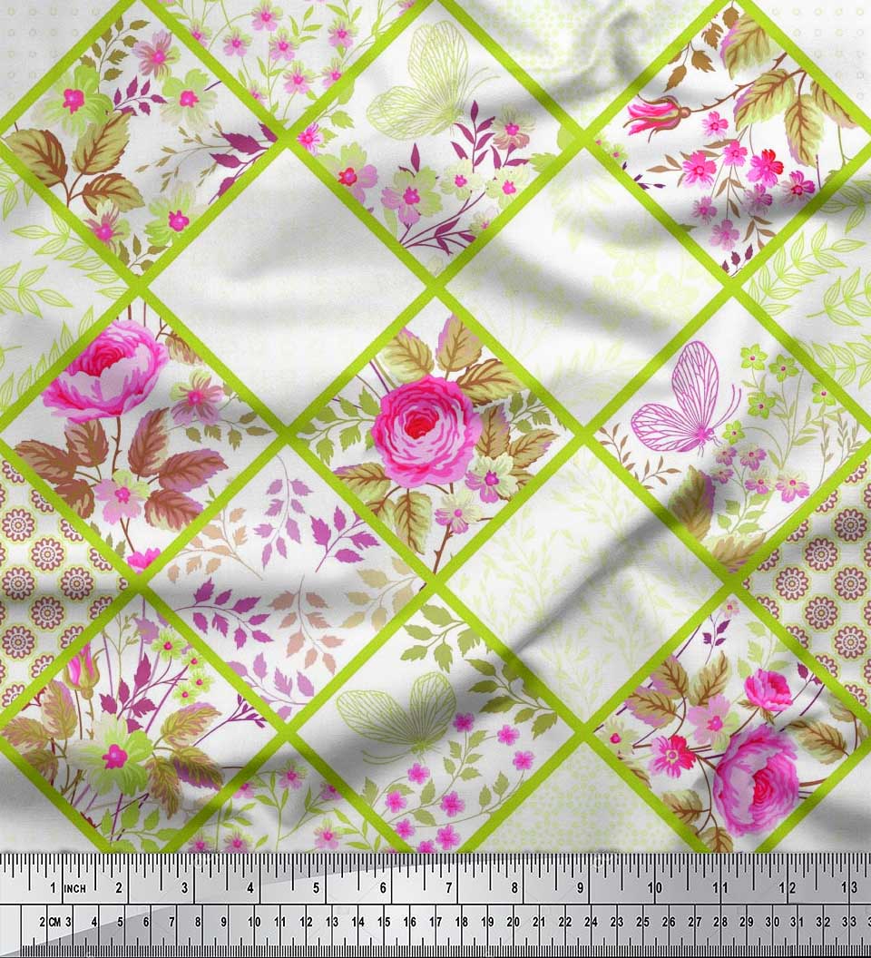 

Тканина Soimoi Japan Crepe Satin Leaves, Floral & Check Patchwork Decor Fabric Printed meter 42 Inch 42 Inch Wide - Poly Crepe зелений