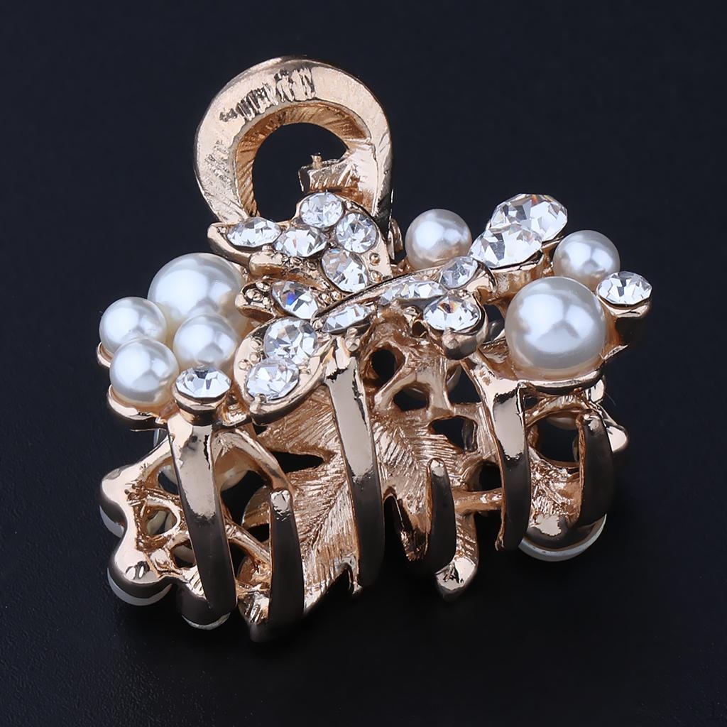 

Clamp Metal Artificial Pearls Hair Clip Rhinestone Barrette Ponytail Holder Small Mini Headwear White Leaf
