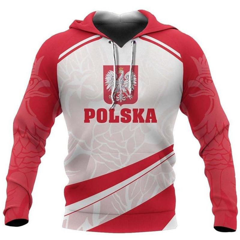 Polnische Flagge Emblem Harajuku Bedruckt Retro Mode Herren und Damen Sport Outdoor Freizeit Täglich Locker Bequem Hoodie