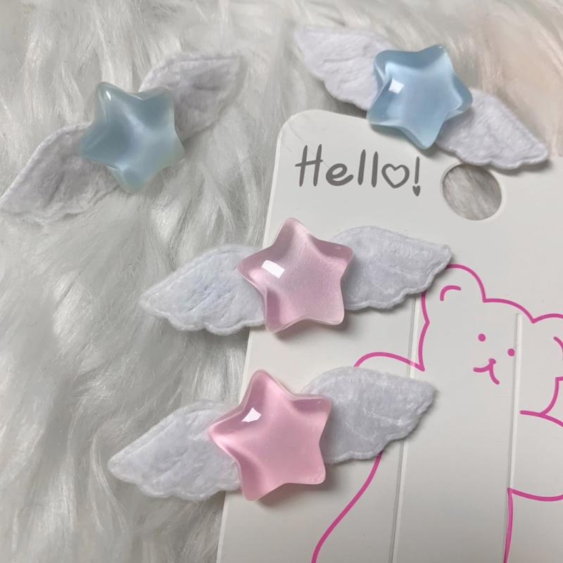 2pcs Lovely Pill Star Wings Hair Clip Hairpins Fashion Hair Barrettes Sweet Headpiece Hair Accessories for Women Girls