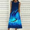 Women Oversized Sleeveless Round Neck Dress Jungle Foliage Pattern Flowy Calf Length Dress