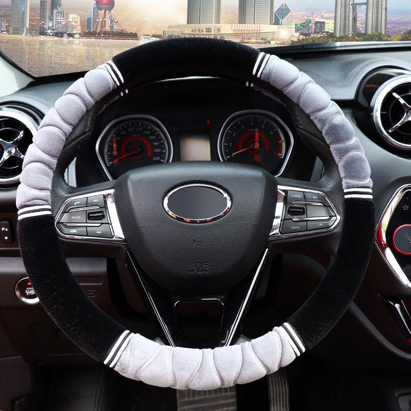 

Зимний теплый плюшевый чехол на руль автомобиля, мягкий эластичный чехол с тиснением на ручке для семейного автомобиля, внедорожника, грузовика серый