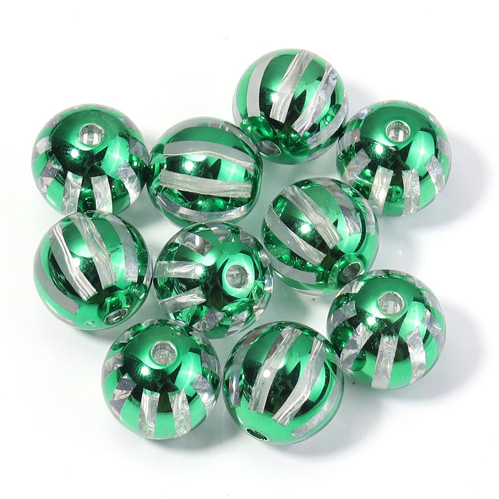 

10pcs 16mm Christmas Acrylic Beads Red Green Watermelon Stripes Round Loose Beads For Jewelry Making DIY Bracelets Necklace зелёный