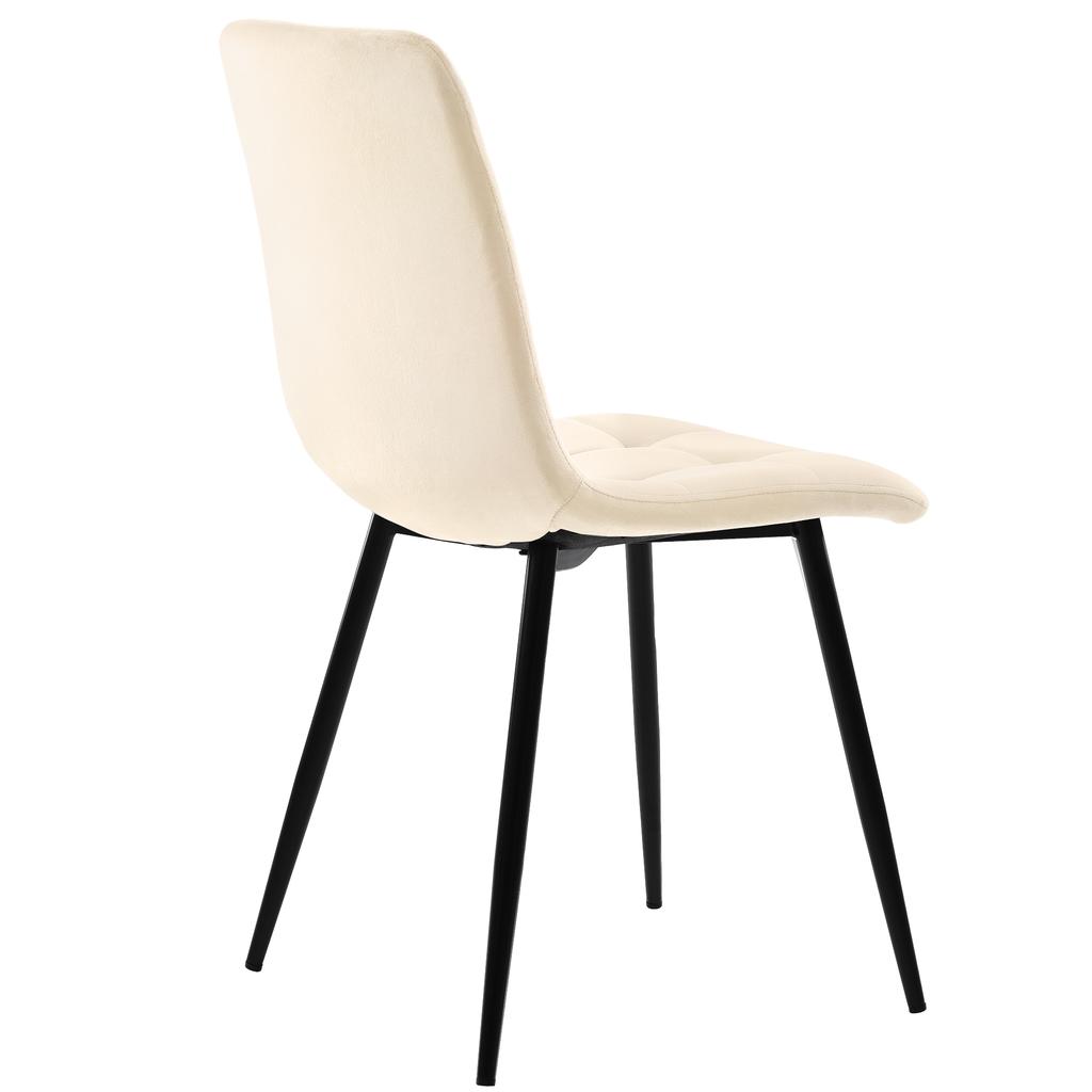 Dining Chair (4 pcs), Beige, Set of 4 Upholstered Design Chairs with Backrest, Velvet Seat, Metal Frame