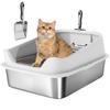 Xl Stainless Steel Cat Litter Box With High Sides Metal Scoop 60 X 40 X 30 Cm
