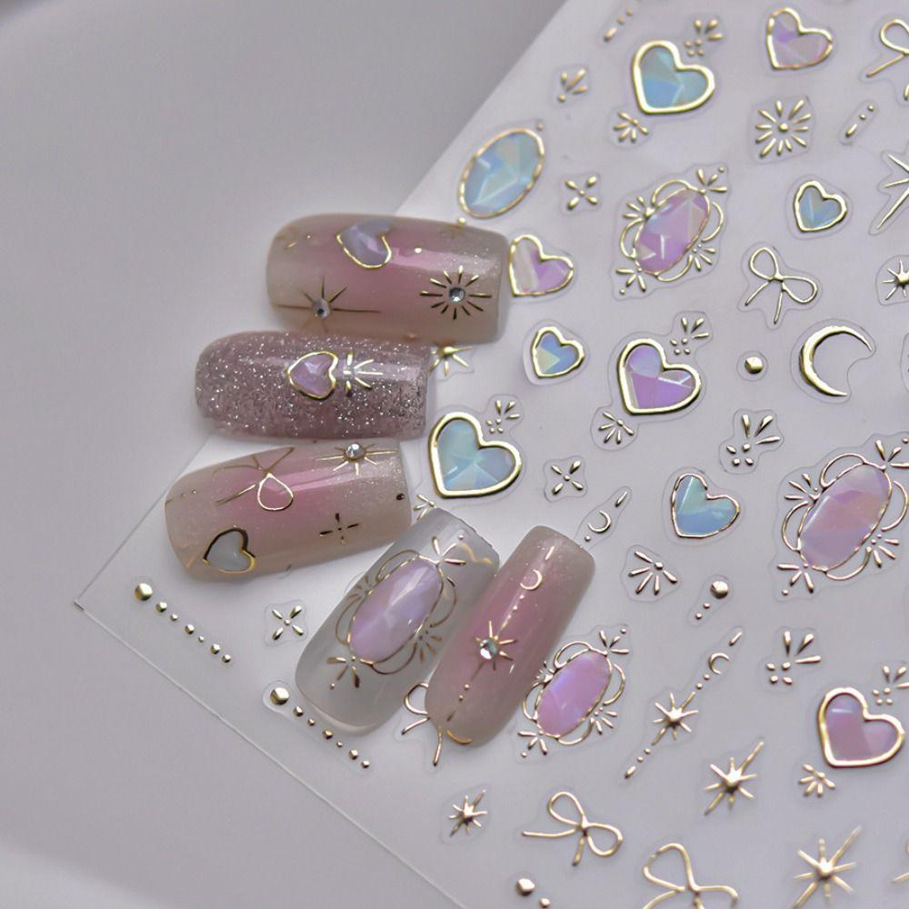 Steric Bowknot Nail Decals Dazzling Colorful Nail Decorations Sweet Heart Nail Stickers  DIY