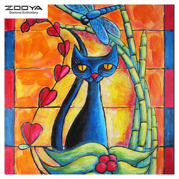 

ЗООЯ DIY 3D круглая алмазная картина Кот и стрекоза вышивка крестиком домашний декор