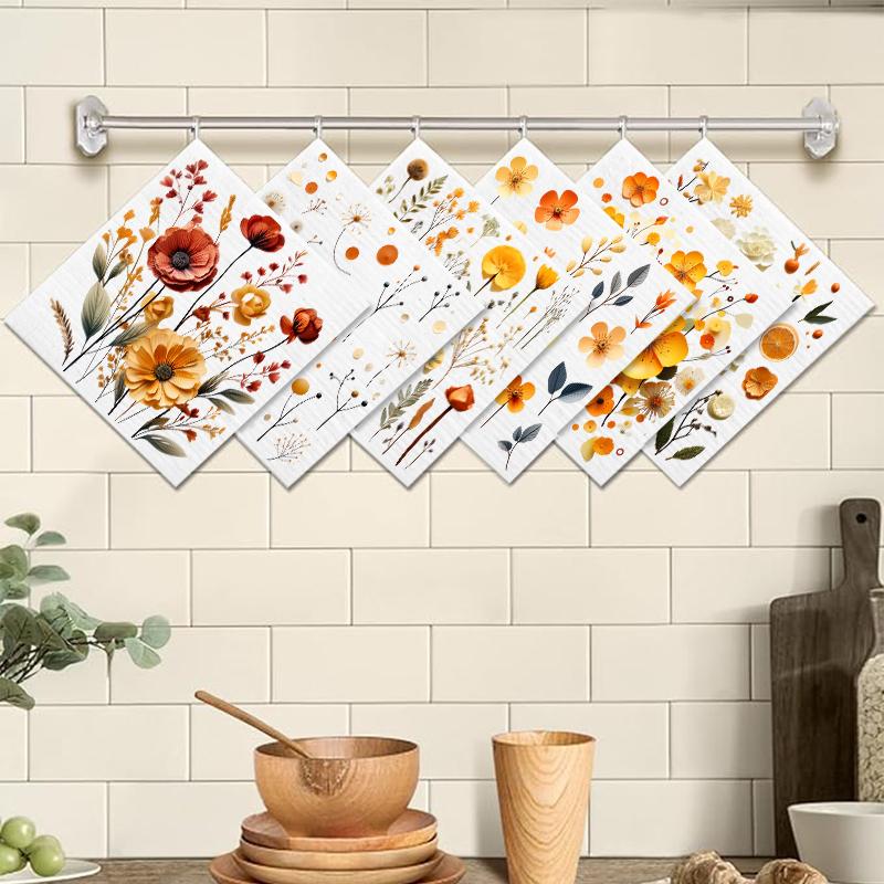 6 ks Pomarančové květy Potisk Švédské utěrky Ekologické Kuchyňské hadry Savé utěrky na nádobí Opakovaně použitelné Omyvatelné Čisticí utěrky