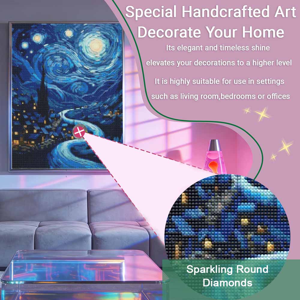 Kit Pittura Diamante Notte Stellata. Diamond Art fai da te. Regalo fatto a mano per amici e familiari. Opera d'arte per l'arredamento della casa (Punte a Rotazione Completa)