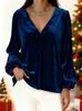 2025 Designer Gold Velvet V-Neck Lantern Sleeve Women's Top for Autumn/Winter