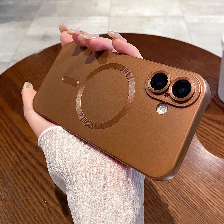 

Роскошный металлический чехол-бампер с магнитной беспроводной зарядкой для iPhone 16 Pro Max 16 Plus iPhone 15 Pro 14 Plus 13 12 11 iPhone 7/8/SE2/SE3 коричневый