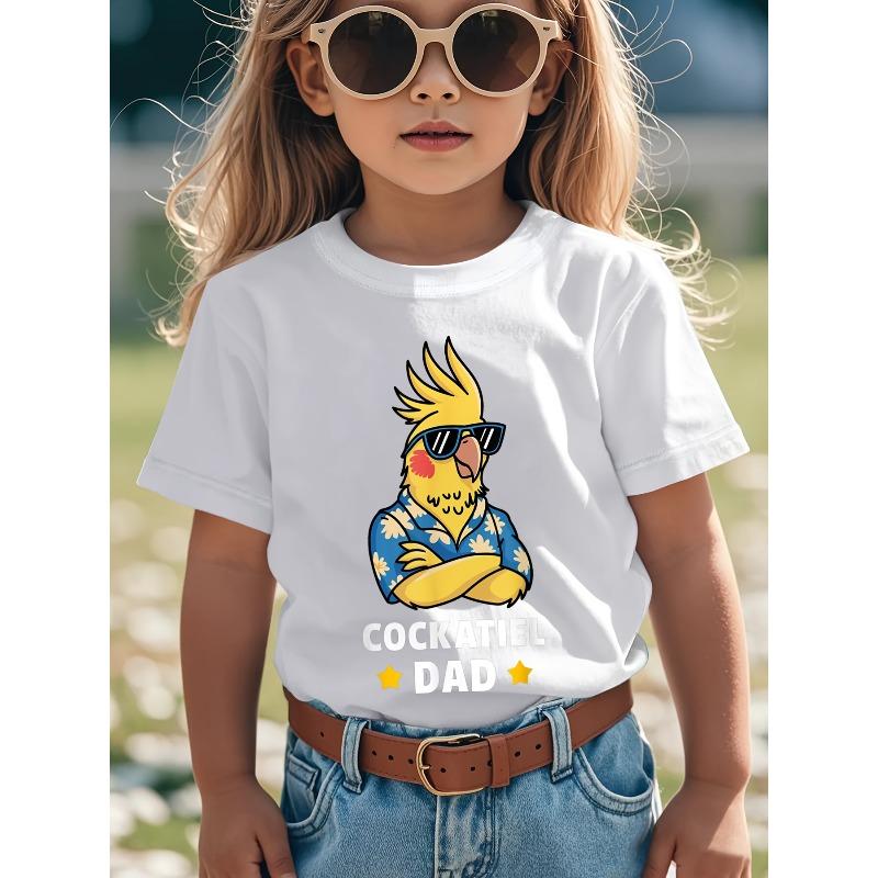 European sizes Cute Cockatiel & Cockatoo Bird T-Shirt - Short Sleeve Round Neck Top with Cockatiel Parent & Bird Design, 110 белый