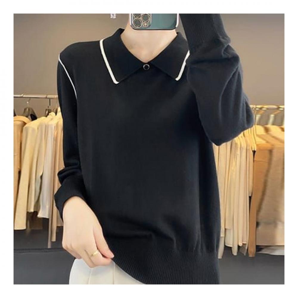 Navava Casual Solid Long Sleeve Collar KniT T shirT Nk2282