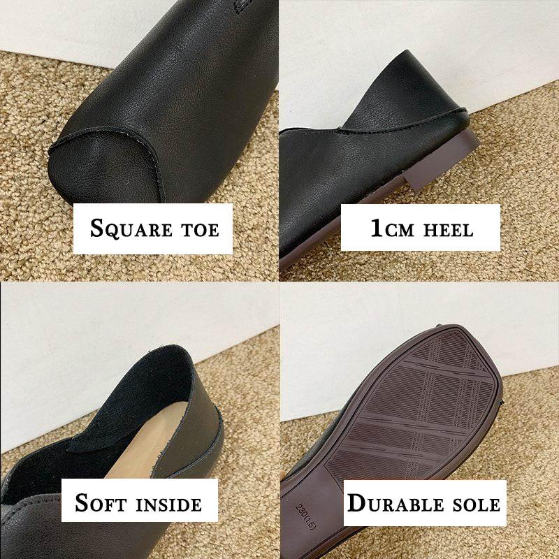 Shoes Womens Square Soft Leather Head Lightweight Wearresistant Antislip Autumn Flat Shoes Soft Sole Easy To Wear Pure Color Versatile Shoes