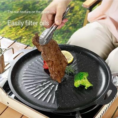 32/34cm Cast Iron Kitchen Cookware Outdoor BBQ Grill Pan Non-Stick Baking Tray Korean Barbecue Roasting Grill Plate Camping Pot