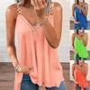 Débardeur Tee Shirt Casual Femme Col en V Sans Manches Coupe Ample Sangle avec Anneau Métallique Fermeture Éclair Devant Ourlet Irrégulier