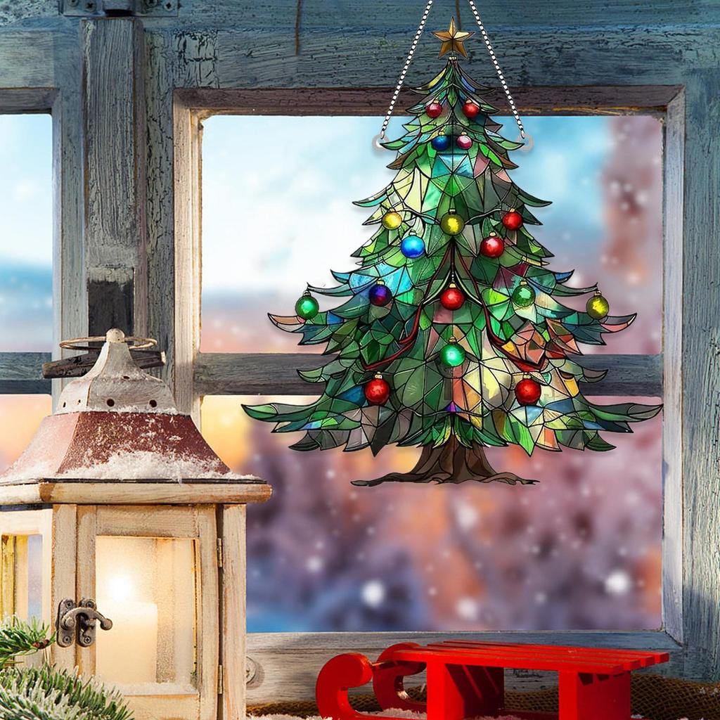 Christmas Tree Acrylic Hanging Ornament for Window Suncatcher Merry Christmas Decor for 2025 Xmas Navidad Party Supplies