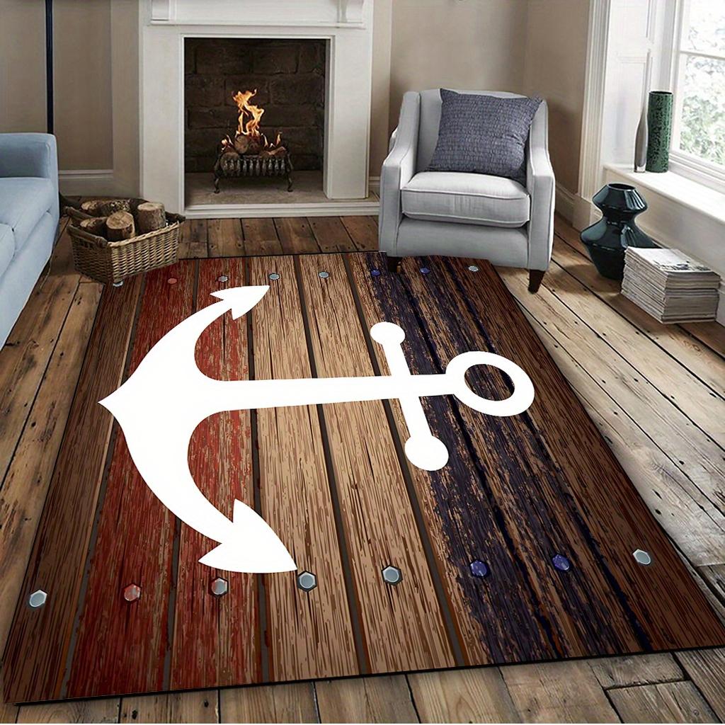 1 Vintage Anchor Rug Vintage Anchor Rug, Polyester Rug, Lightweight, Washable, Low Pile, Rectangular,Bedroom  Indoor and Patio