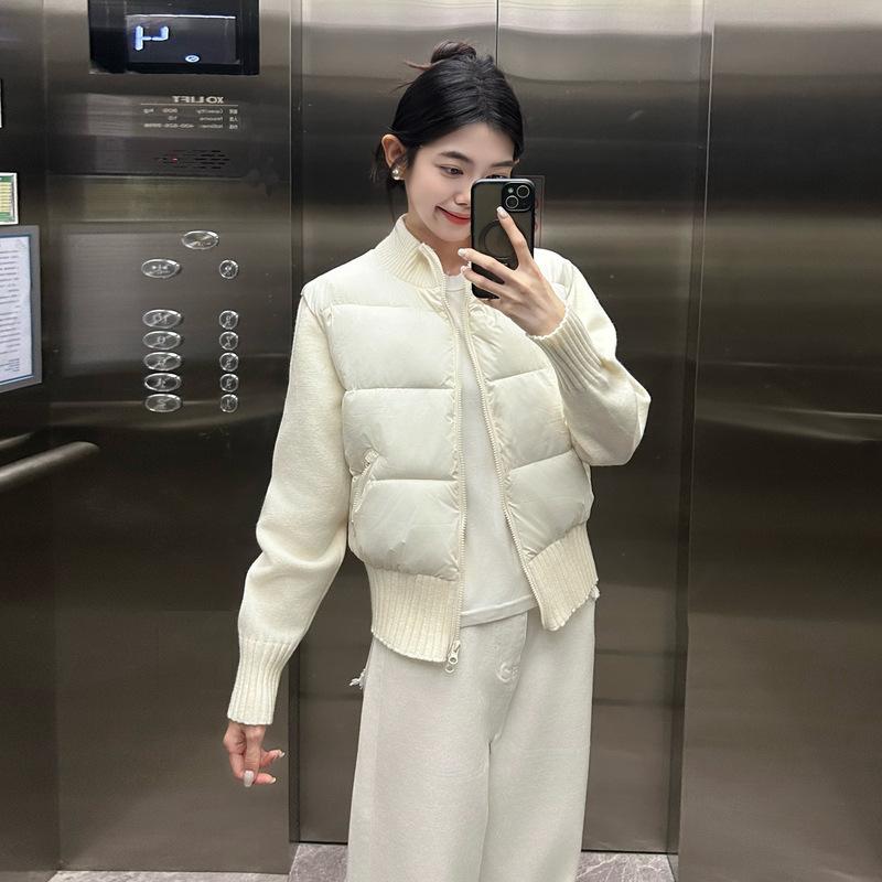 Korean Gentle Style Grey Knitted Splicing Sleeve Cotton Jacket Women's Winter New Short Thick Warm Coats Versatile Outerwear