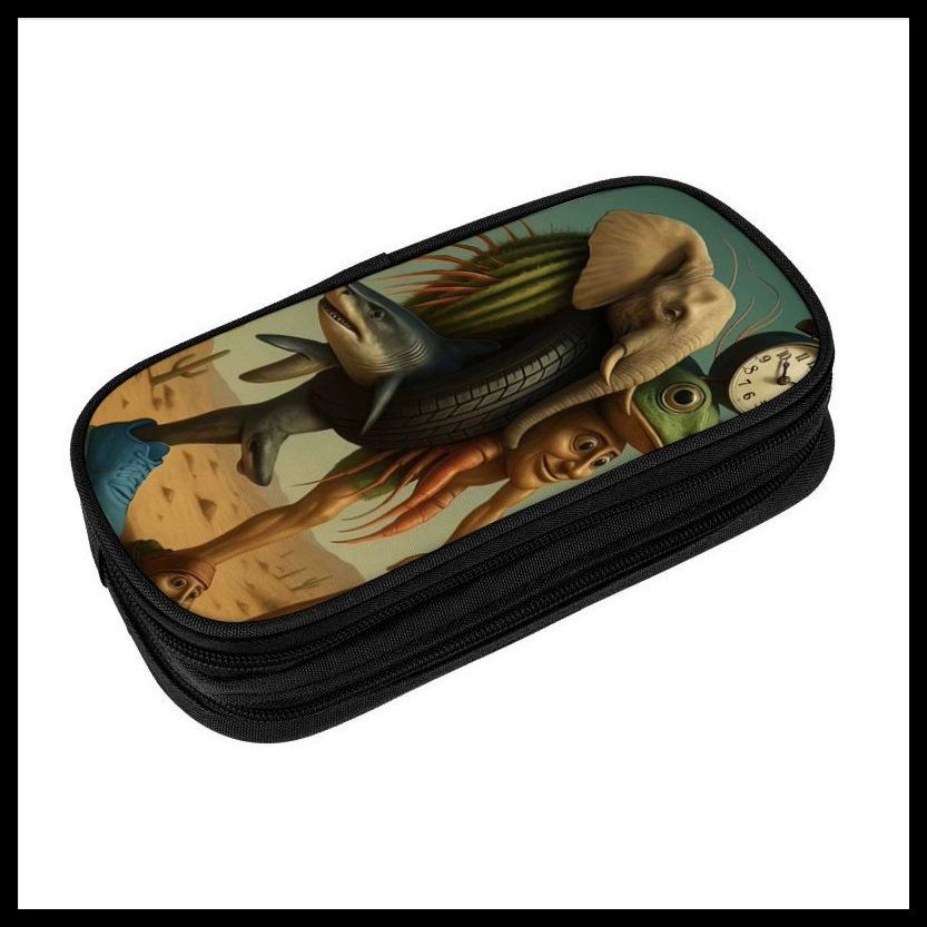Digital Printing Diy Black Primary And Secondary School Student Stationery Pencil Case Double-Layer Stationery Case Storage Bag Pencil Case