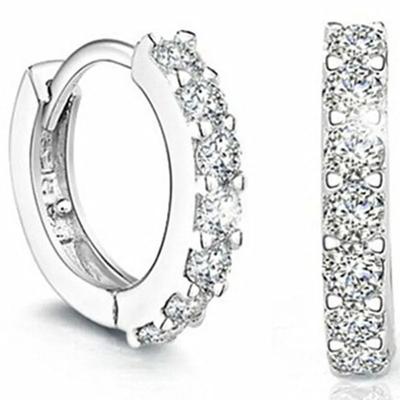 Korean Fashion Exquisite Round Crystal Silver Color Earrings For Women Small Hoop Earrings Wedding Party Jewelry Wholesale