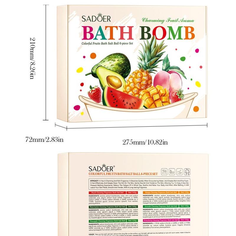 Colorful Fruit Bath Salt Ball 6-piece Set, Cleansing Body Fragrance Bath Salt Ball Skin Care Products