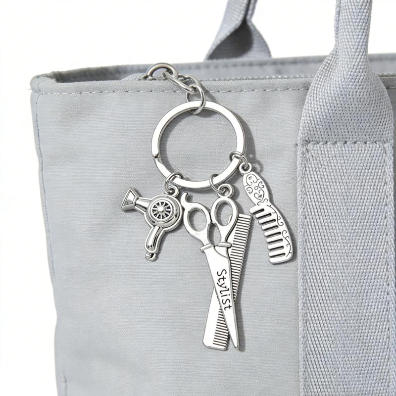 Portachiavi Creativo per Parrucchieri con Forbici Pettine e Asciugacapelli Strumento per lo Styling Ciondolo Accessori Portachiavi