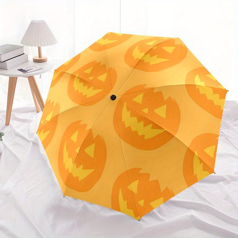 1pc Pumpkin Moon Automatic Open/close Folding Compact Umbrella, 8-Rib Sturdy Canopy, Lightweight Portable, Everyday Use, Gift, 096