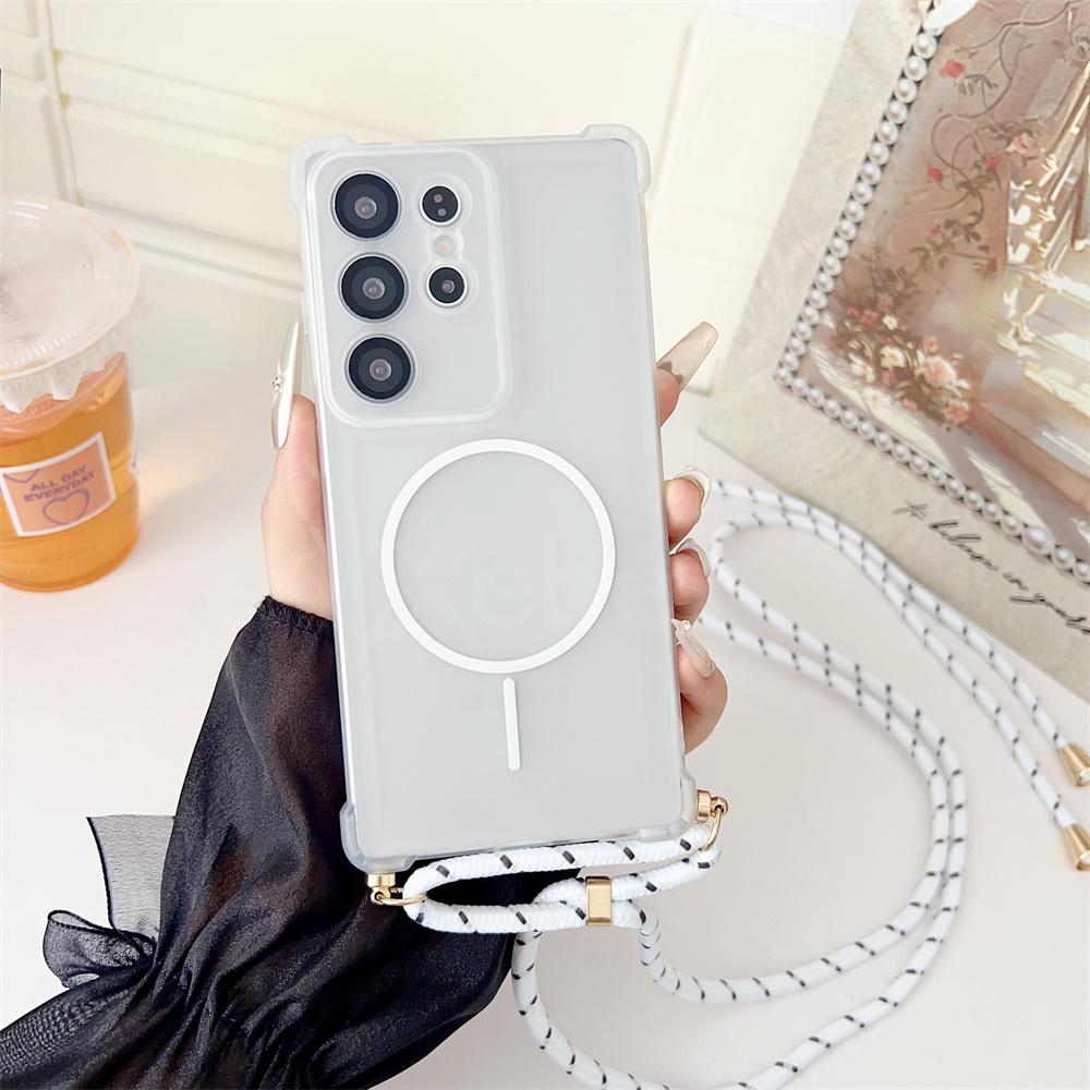 Adjustable Lanyard For Magsafe Armor Clear Case For Samsung S24 S25 Ultra S22 S23 Plus Shockproof Bumper Protector Cover