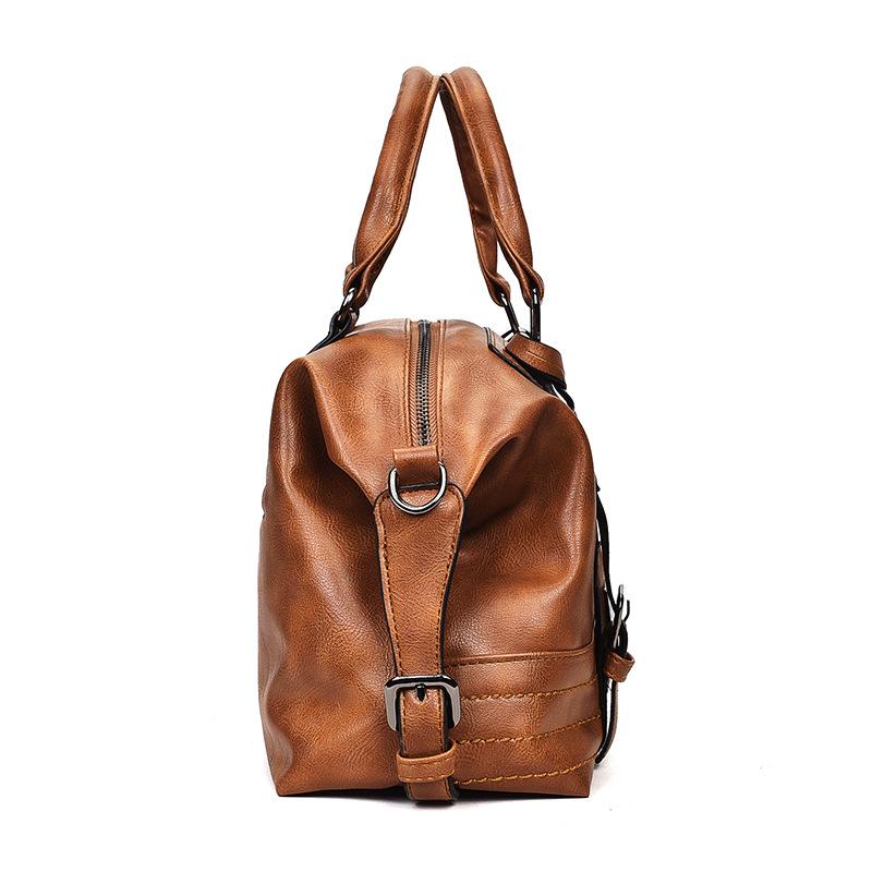 Retro Oil Wax Leather Boston Handbag, Large Capacity Shoulder & Crossbody Women's Bag