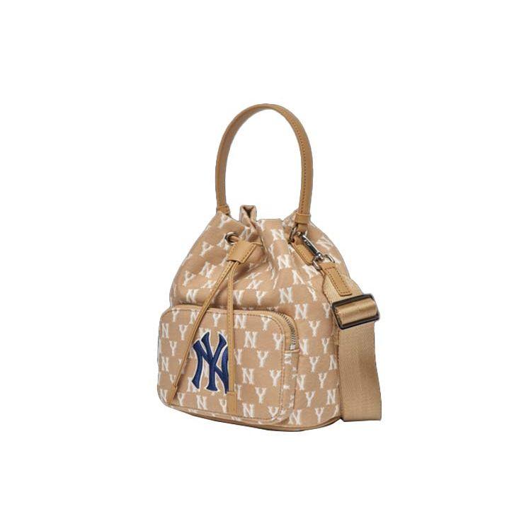 MLB Monogram Series Ny Yankees Vintage Floral Print Letter Logo Polyester Bucket Bag Unisex bags Khaki 3ABMS012N-50BGD