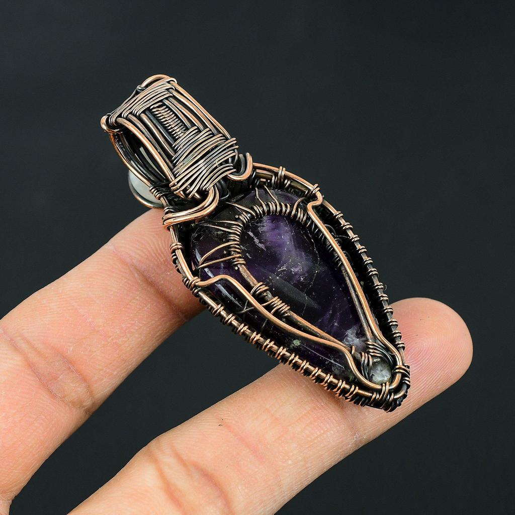 Tree of Life Wire Wrapped Amethyst & Moonstone Pendant Handmade Copper Jewelry for Women Healing Crystal Necklace Gift
