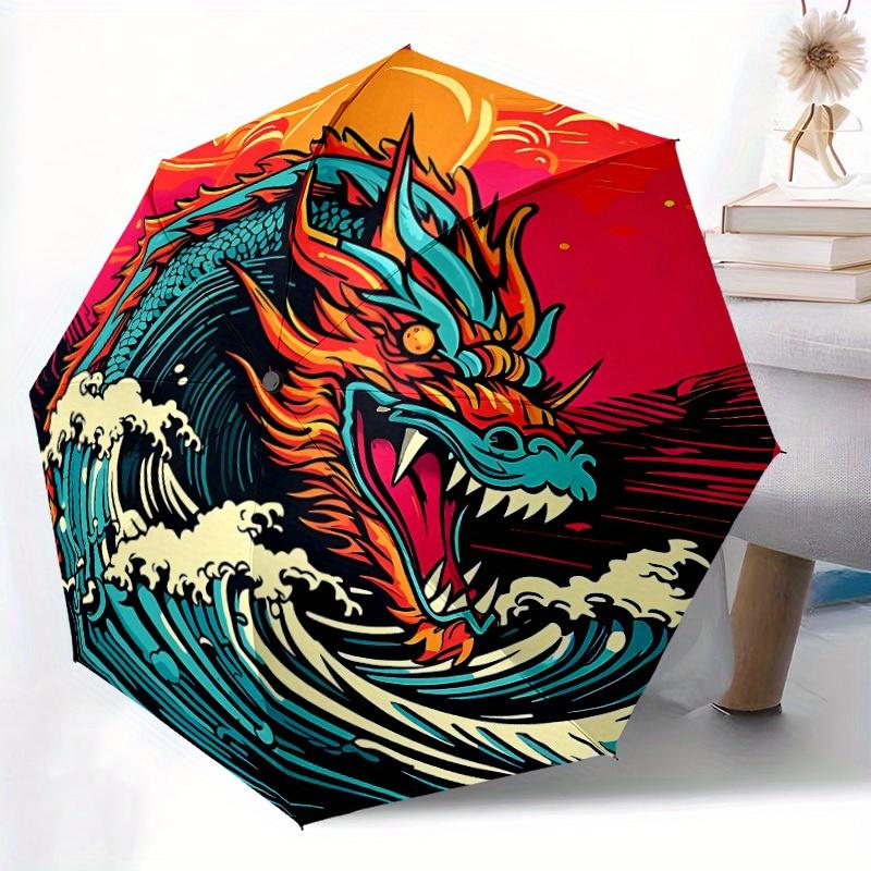 1pc Dragon, Ocean Waves Automatic Open/close, All-Season Portable Folding Umbrella for Friends, Travel, Everyday Yy250812140