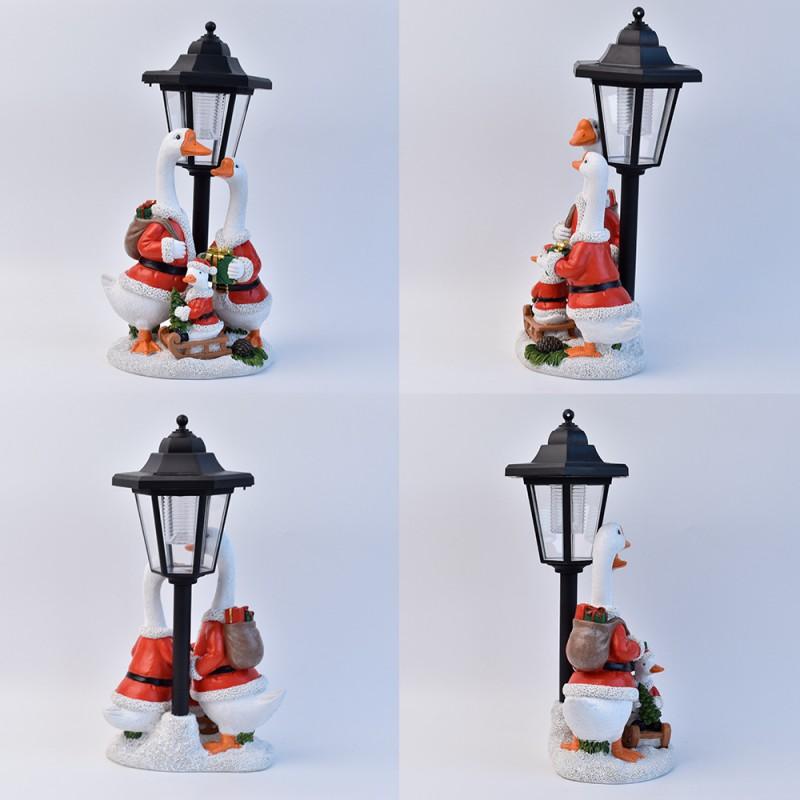 Solar Powered Outdoor Christmas Goose Decor - Family Of Three Resin Garden Path Light Yard Lawn Decoration