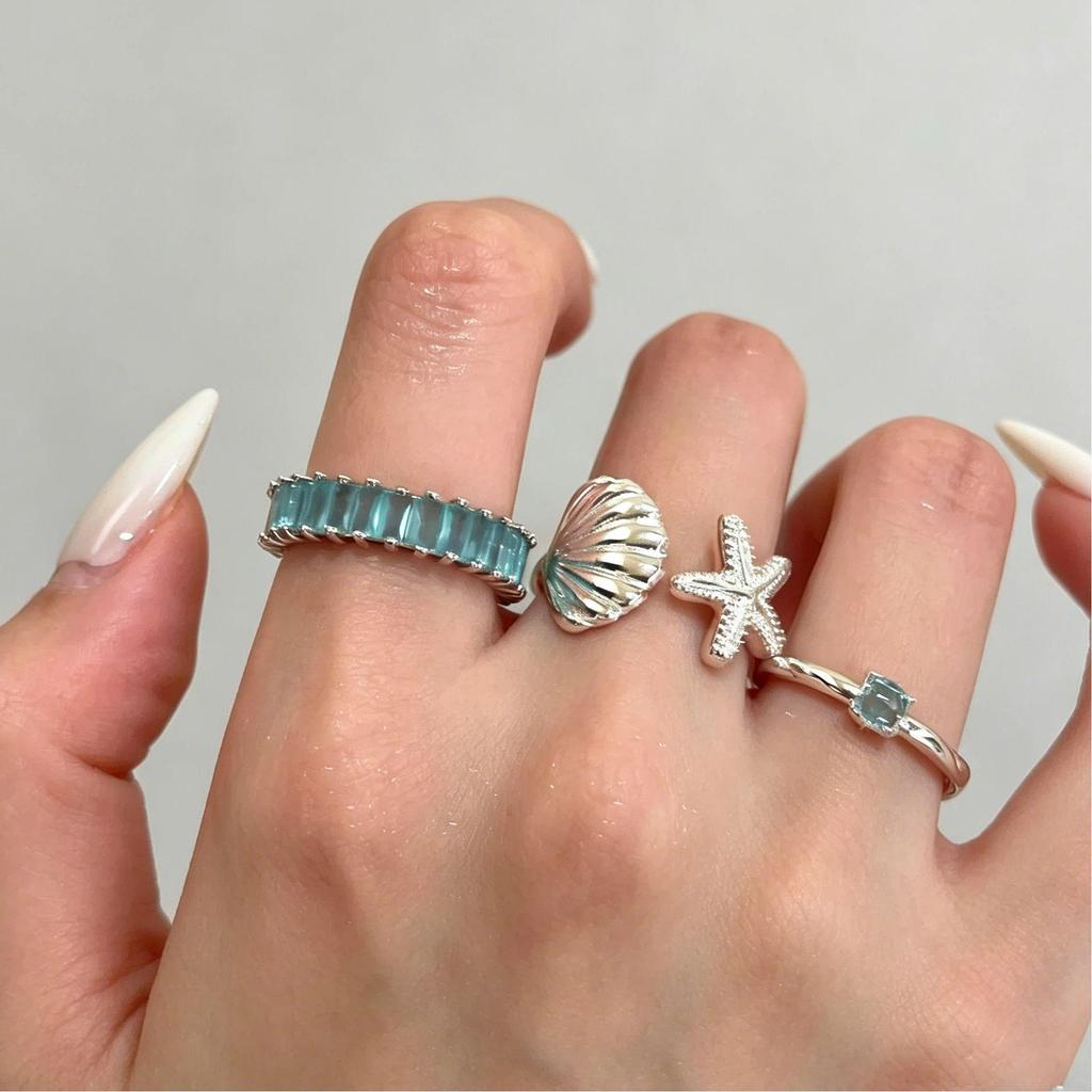 Bohemian Ocean Resort-Style Retro Ring Set: Turtle & Starfish Design