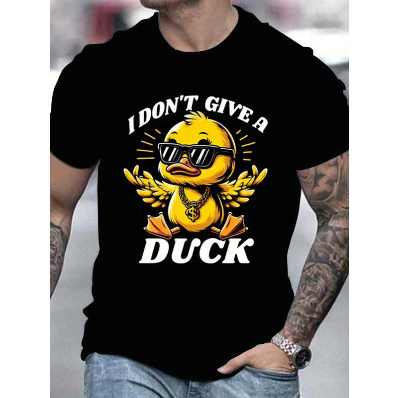 European sizes Cartoon Style Cool Duck Pattern And I DON'T GIVE A DUCK Letter Print Crew Neck T-shirt, Summer Top For Men's Street Leisurewear