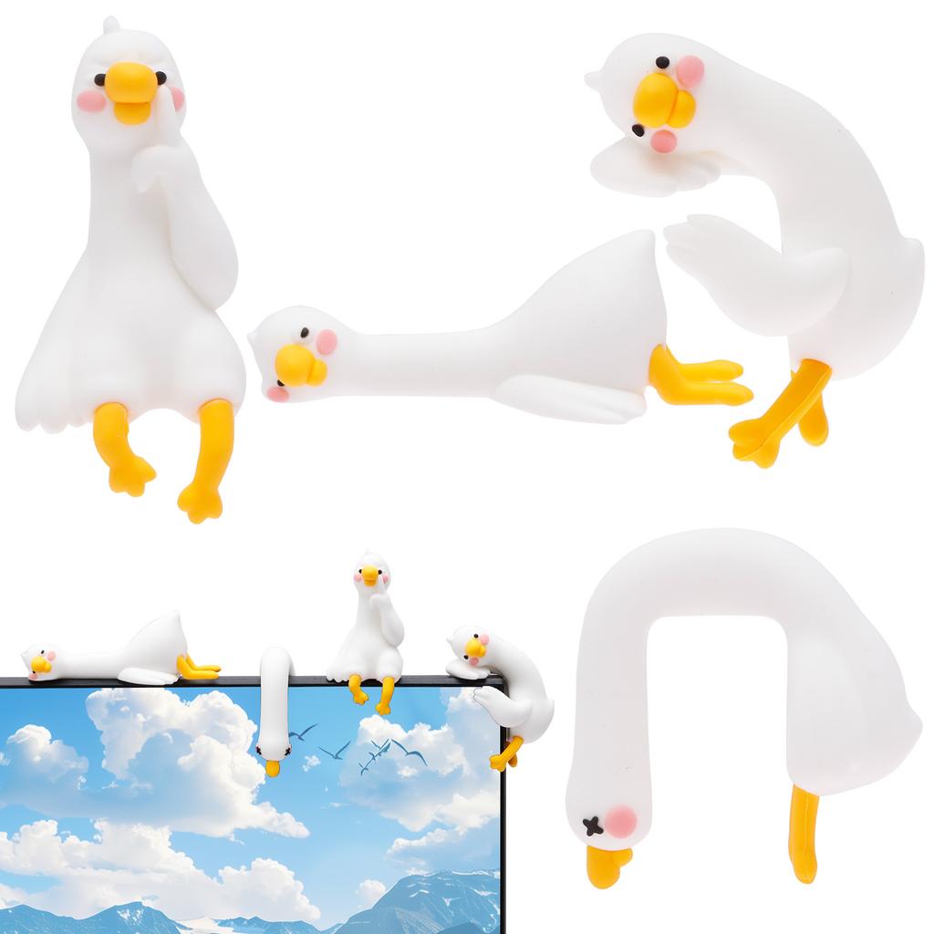 4 Pcs Resin Goose Figurine Computer Monitor Decor Cute Mini Goose Statue for Car Dashboard Funny Desk TV Photo Frame Decoration