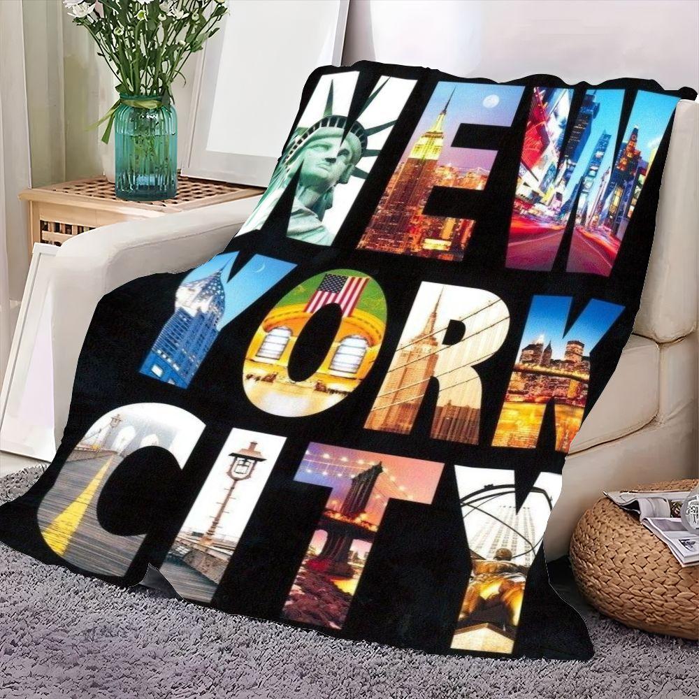 Iconic New York City Collage Blanket - Cozy Soft Throw Featuring Statue of Liberty, Empire State Building, Chrysler Building, an 75cmx90cm