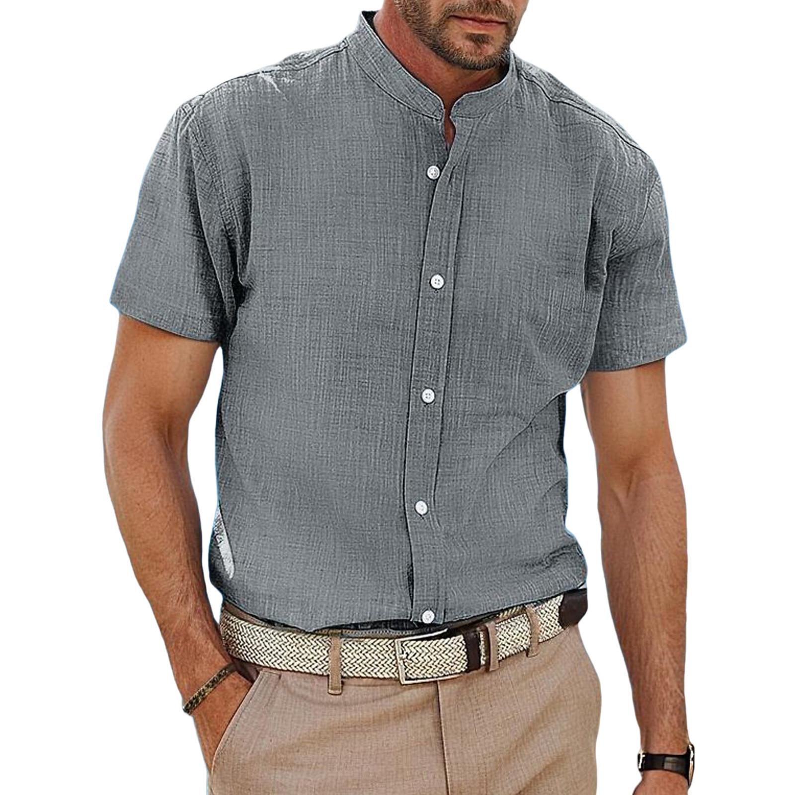 

Дизайнерські весна-літо чоловічі повсякденні бавовняні лляні однотонні сорочки з короткими рукавами Вільні сорочки XXXL сірий колір