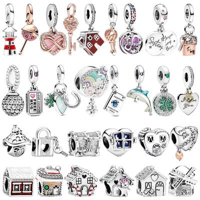 Original Kupfer Happy Heart Haus Vorhängeschloss Schlüssel Anhänger Charms Perlen Für Halskette DIY Armband Damen Schmuck Geschenk